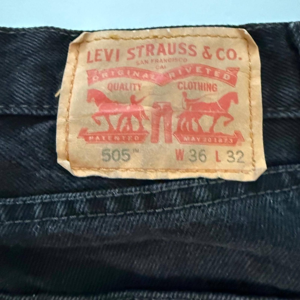 Levis 505 Regular Fit Straight Leg Black Denim Jeans Mens 36x32